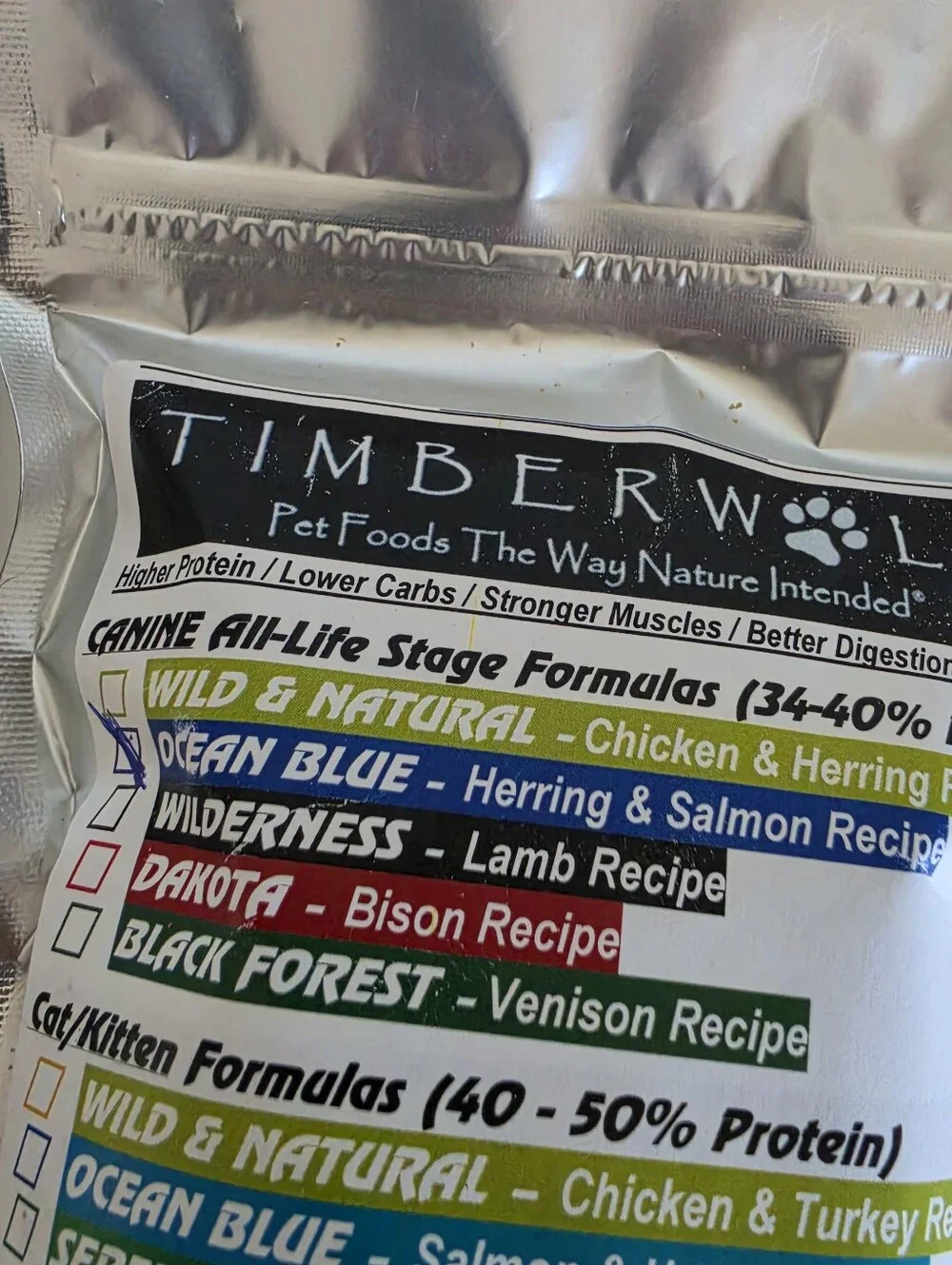 Timberwolf (Dog) Food Sample Bags